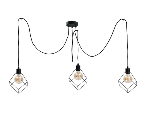 Check Keter Lighting RUBEN BLACK 525 spider pendant, 3xE27, wire cage shades, black, 40-180 cm drop