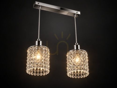 Check DIAMENT 2xE27 pendant light, chrome with crystals