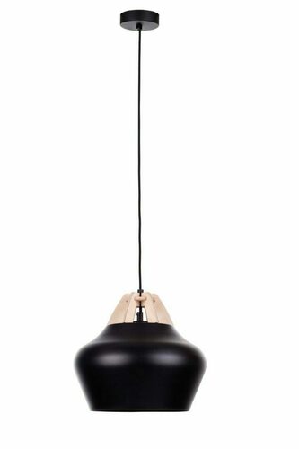 Check Keter Lighting NEGRO WOOD 158 pendant light, black with natural plywood, 1×E27, 28 cm