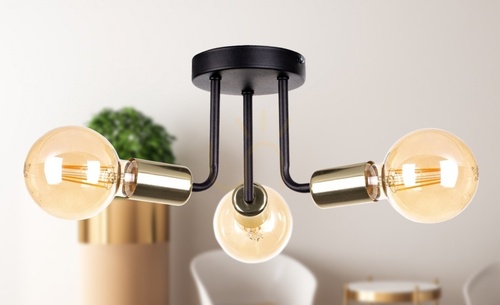Check Keter Lighting LUNA 1189 semi-flush ceiling light, black and gold, 3×E27
