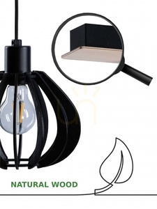 Hanging lamp 2xE27 NICOLETA BLACK AND NATURAL 814 small 2