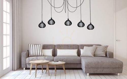 Check Keter Lighting NICOLETA 819 pendant light black/wood 5×E27 200 cm