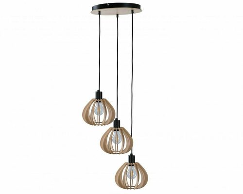 Check Keter Lighting Nicoleta 826 pendant light, 3×E27, natural wood and black