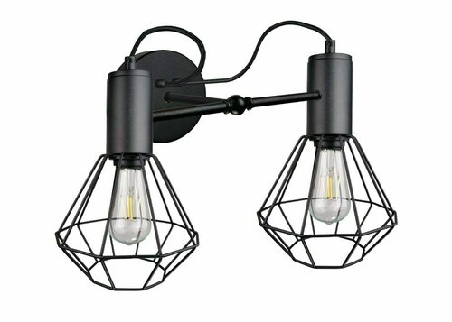 Check Keter Lighting Lars Black 1775 wall lamp, 2 × E27, diamond wire cage shades, black, 50 × 25 × 27 cm