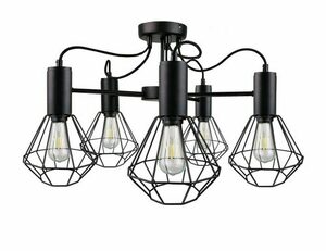 Keter Lighting Lars Black 1777 ceiling light, 5 × E27 max 60 W, wire cage shades, 60 × 60 × 39 cm small 0