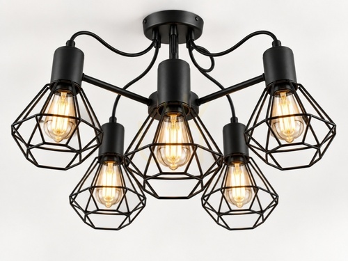 Check Keter Lighting Lars Black 1777 ceiling light, 5 × E27 max 60 W, wire cage shades, 60 × 60 × 39 cm