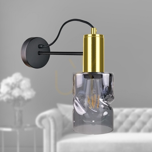 Check Keter Lighting INGER 1786 wall light, black and gold with smoked glass, 1×E27