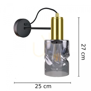 Keter Lighting INGER 1786 wall light, black and gold with smoked glass, 1×E27 small 2