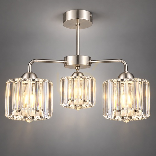 Check Keter Lighting DECO 1895 ceiling chandelier, silver, 3×E27, crystal shades