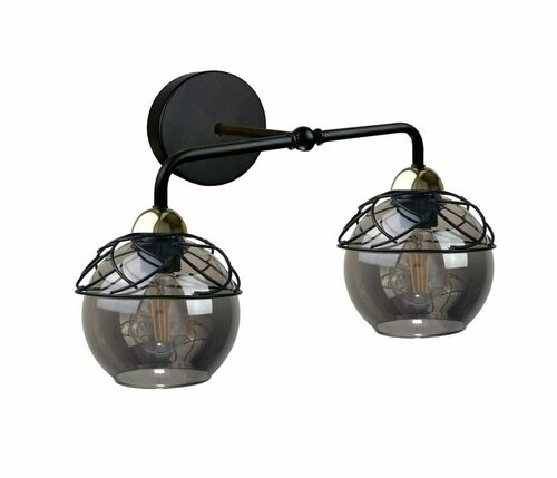 Check Keter Lighting MERA 1536 twin wall light 2×E27, black and gold, smoked glass