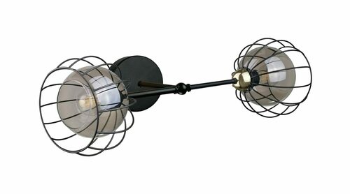 Check SOLO BLACK/GOLD Double Wall Light 2xE27 Black/Gold, Smoked Glass in Wire Cages