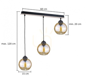 Keter Lighting AMBRE WOOD 2020 pendant light, 60 cm, 3×E27, honey-coloured glass small 2