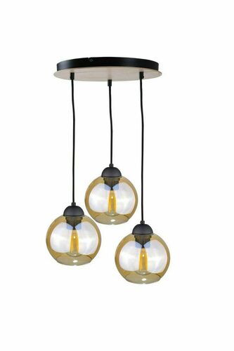 Check Keter Lighting AMBRE WOOD 2021 pendant light, 3×E27, honey-coloured glass, 30 cm