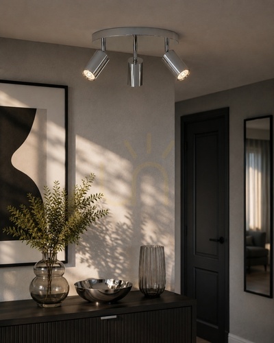 Check Keter Lighting EYE SILVER 2100 ceiling spotlight, chrome, 3×GU10, Ø30 cm