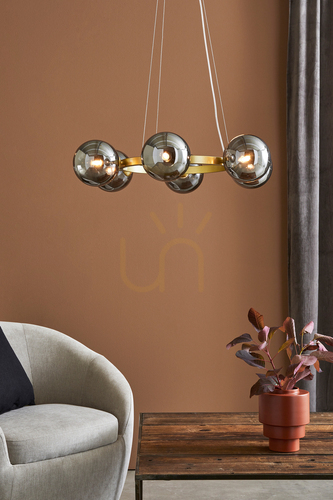 Check Pendant Light Markslojd Circle 6-Light Gold Smoke Glass 71 cm 108050