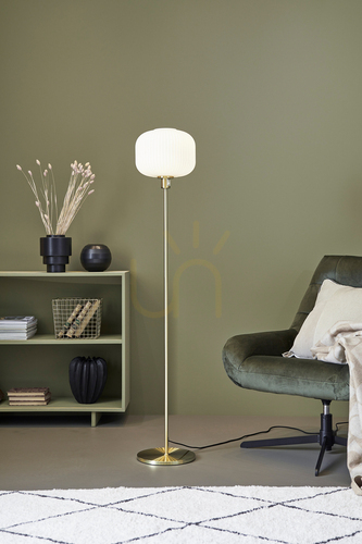 Check Floor Lamp Markslojd SOBER 108054 White Glass Brushed Brass 140 cm