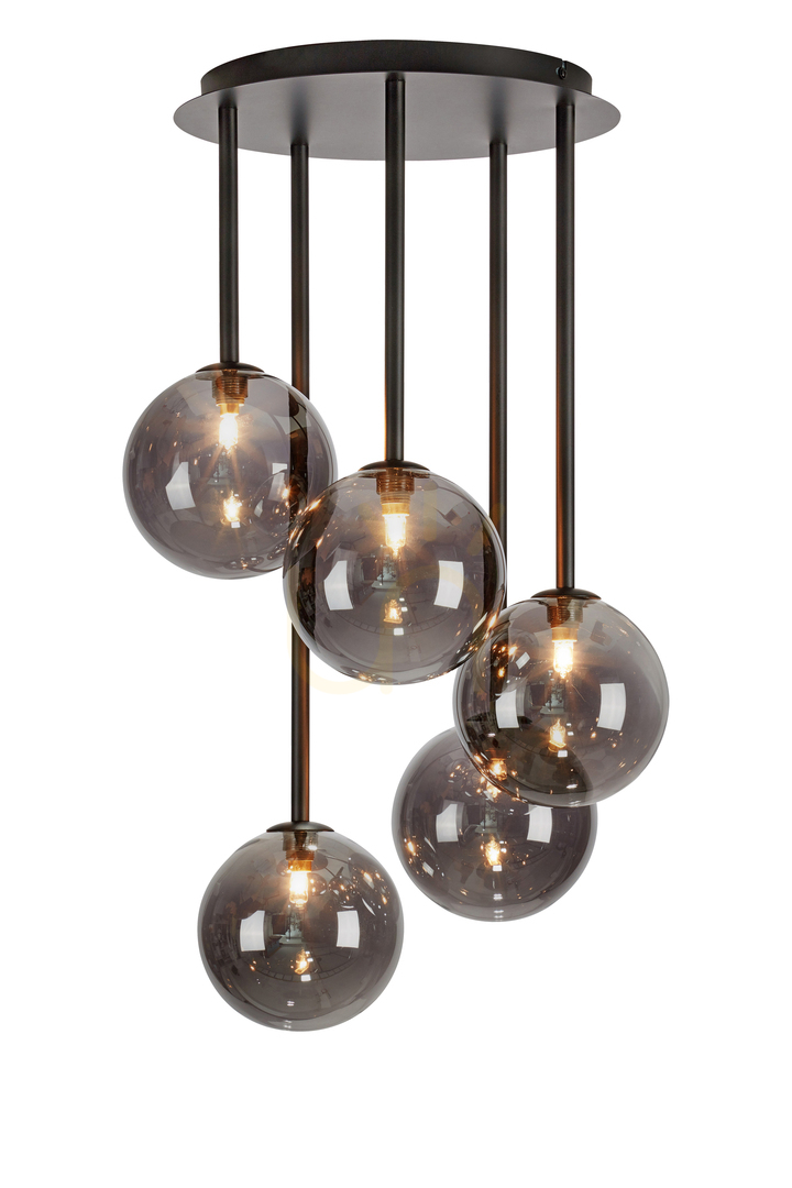Plafond Markslojd Universe 5-lichts zwart smoky glas 40 cm 108111