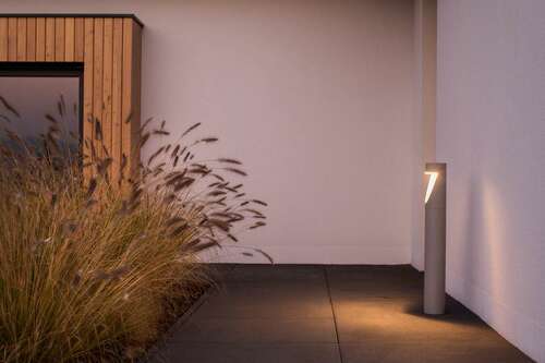 Check Norlys Oppland 1321AL LED bollard light, 85 cm, light grey RAL 9006, 3000 K