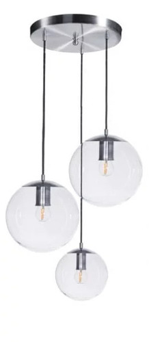 Check Famlight BACAN Pendant Lamp, Set of 3 Spheres, Clear Glass, Stainless Steel
