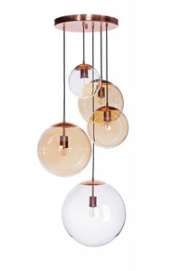 Famlight Muna Set of 5 Mix Lister pendant lamp - 5 glass globes - polished copper small 0