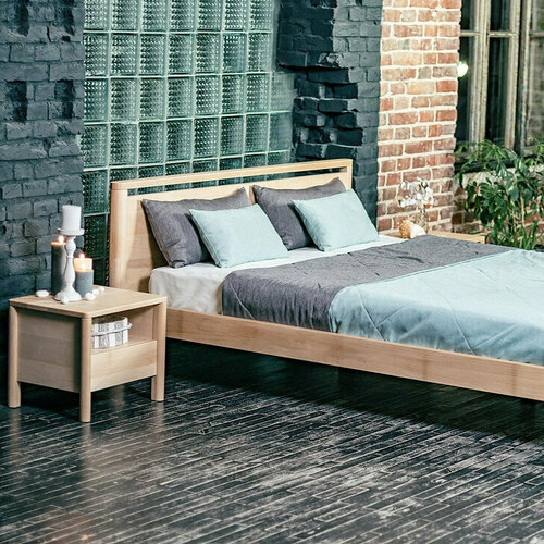 Check WoodMan Beech Wooden Bed 160x200 Linseed Oil Scandinavian Drop Hard WUA-01270