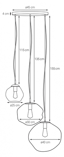Check KASPA AVIA 3 10414309 transparent chrome pendant 3×E27 max. 25 W