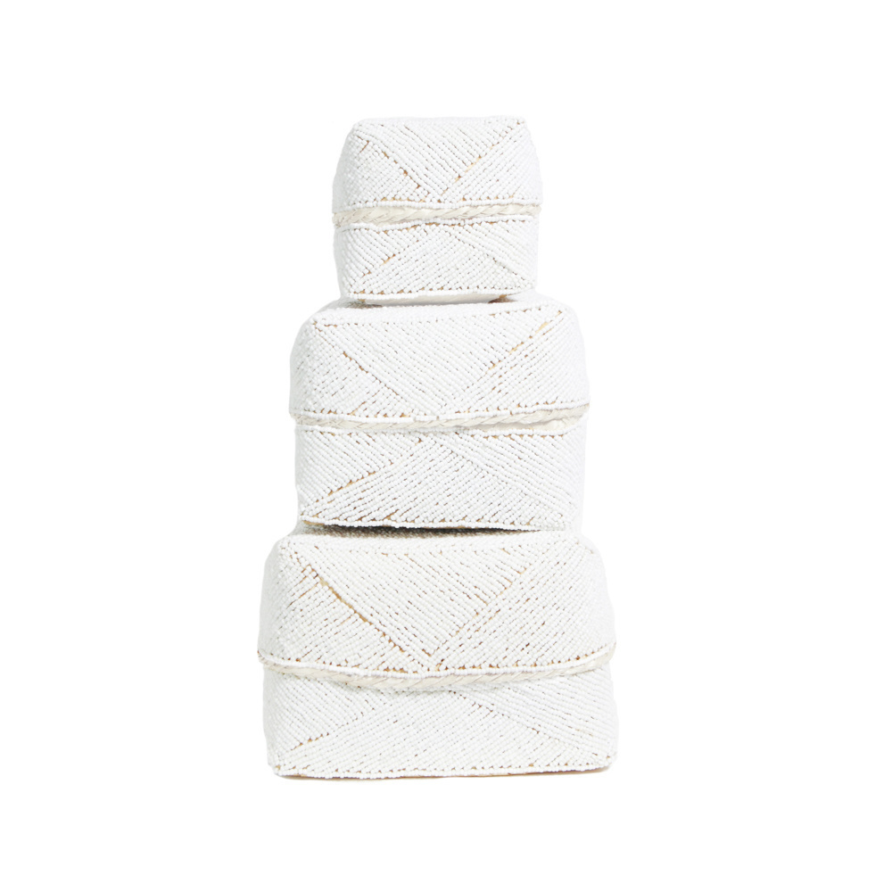 Check The Beaded Basket - White - Set of 3 The Beaded Basket - White - Set of 3