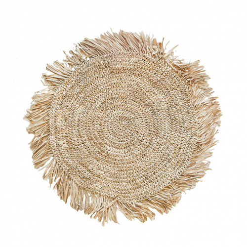 Check The Fringe Raffia Placemat Round - Natural