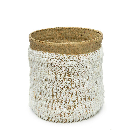 Check Pandan Basket BAZAR BIZAR Natural White 40cm Shell Handmade Basket