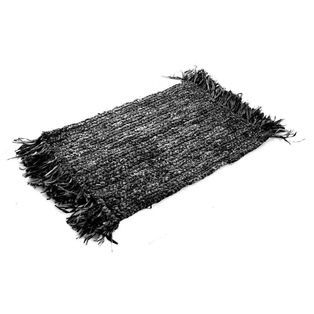 Check The Fringe Raffia Placemat Rectangular - Black The Fringe Raffia Placemat Rectangular - Black