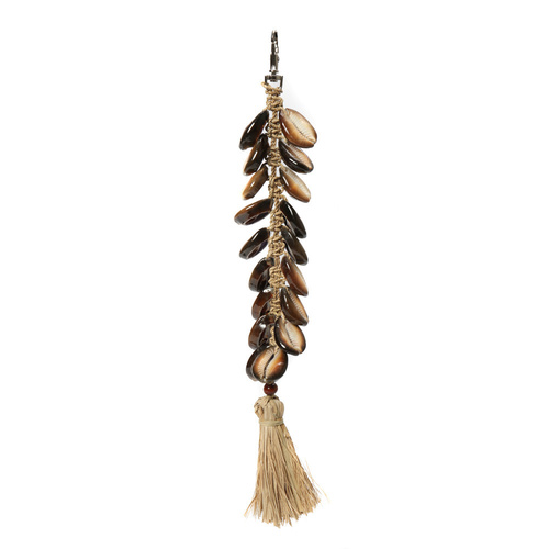 Check The Raffia Fishbone Keychain - Natural Black