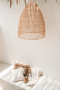 Boho pendant lamp - The Twister M, E27, Rattan, plaid small 1