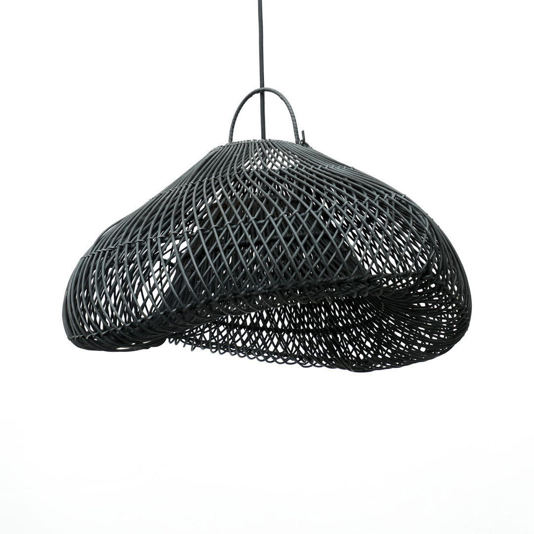 Boho-Pendelleuchte - The Cloud M, E27, Rattan, schwarz