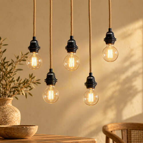 Check Pendant Fitting BAZAR BIZAR Cable Fittings FL-JUTE-005 Natural Cotton Black Sockets 5xE27 350 cm