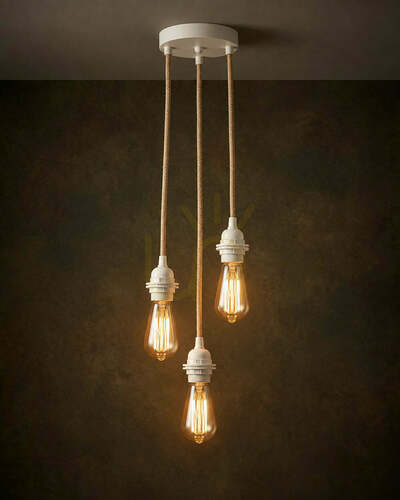 Check Bazar Bizar FL-NW-003 triple pendant fitting 3×E27, natural cords and white holders