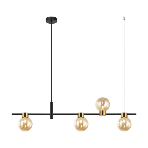 Check Italux Pendant Light Amber Glass Black 4-Light G9 PND-5225-4-BK-AMB