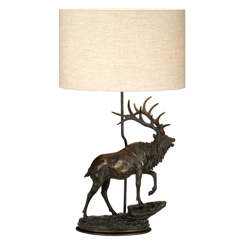 Check Angus stag table lamp with oval hessian shade - bronze patina Elstead