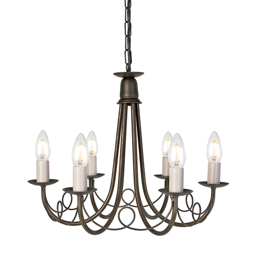 Check Minster 6 Light Chandelier - Black/Gold  Elstead
