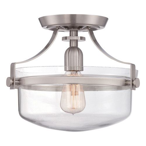 Check Penn Station 1 Light Semi Flush - Brushed Nickel Elstead