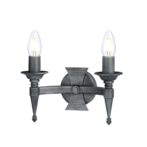 Check Saxon 2 Light Wall Light - Black/Silver Elstead