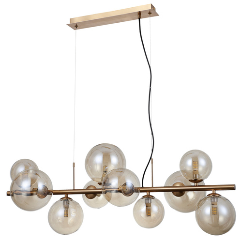 Check Italux Canello 10-Light Brass Amber Glass Pendant Lamp PND-406007-10-HBR
