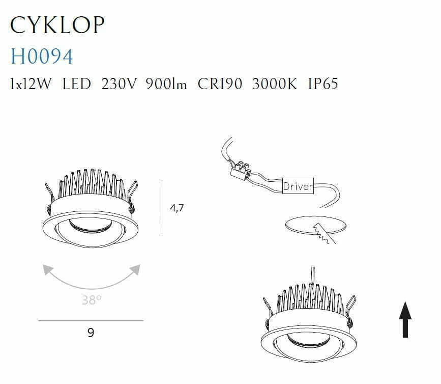 Display Recessed Luminaire Max Light Cykop H0094 White LED 12W 3000K IP65 Recessed Luminaire Max Light Cykop H0094 White LED 12W 3000K IP65