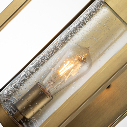 Check Quintiesse Atwater large outdoor wall lantern – 1 light, painted distressed brass