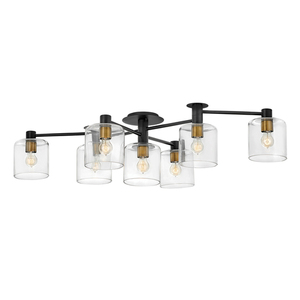 Quintiesse Axel QN-AXEL7-BK semi-flush, 7 × E27 max 60 W, black / heritage brass, 144 cm wide small 0