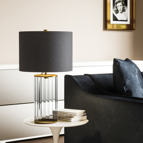 Check Quintiesse Reno E27 table lamp – smoked glass, aged brass