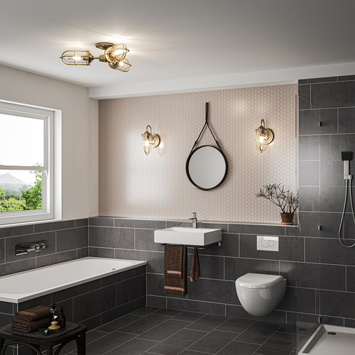 Check Quintiesse Urban Restoration semi-flush ceiling light, 3 × E27, dark antique brass, IP44