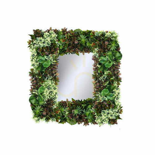 Check Square mirror in a frame of plants 90x90cm