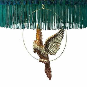 ANTIGUA Velvet Pendant Lamp Red and Green with Gold Parrot 45 cm Las Plumas small 1