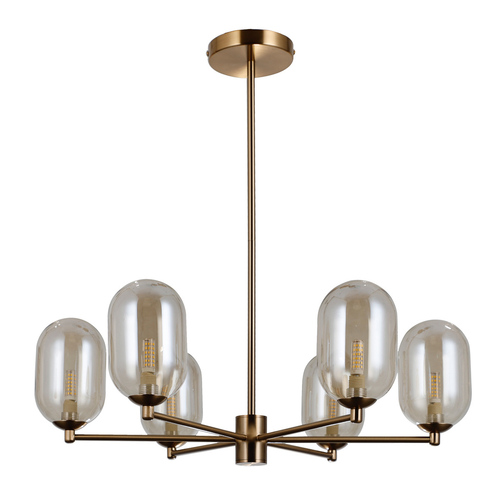 Check Italux Perano 6-Light Amber Glass Steel Pendant Lamp PND-4215-6-HBR
