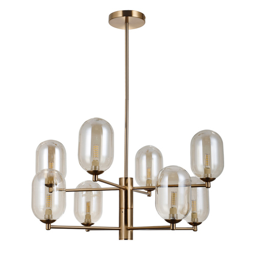 Check Pendelleuchte Italux Perano Amber Brown Glas Stahl 8-flammig PND-4215-8-HBR